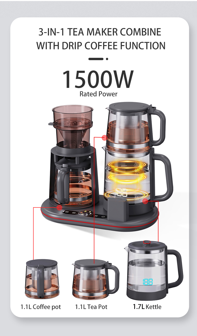 Ketel Digital cerdas 3-in-1 Kontrol Sentuh Pengaturan Suhu Panel Kontrol Cerdas Ketel Pembuatan Kopi dan Teh Keluarga