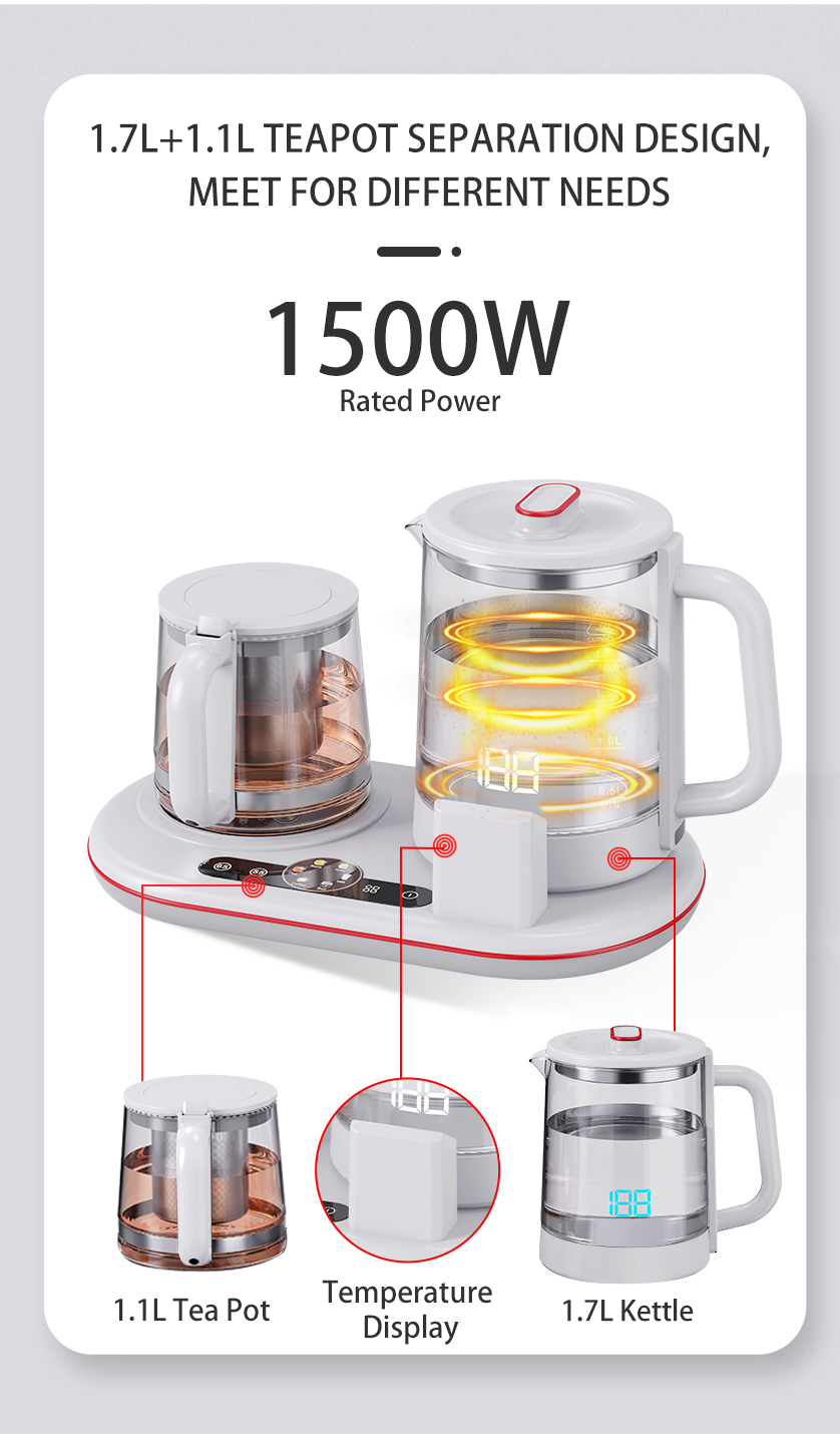 New1.7L + 1.1L Multifungsi Teh Listrik Ketel Air Panas Rebus Listrik Ketel Digital Tetap Hangat Ketel