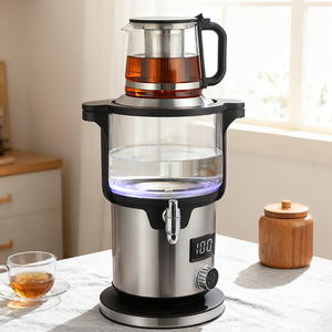 CE/CB Disetujui Teko Kaca Boron Tinggi Samovar Kapasitas 5,6L Kapasitas Tetap Hangat Fungsi Ketel Ganda Ketel Pembuat Teh Turki