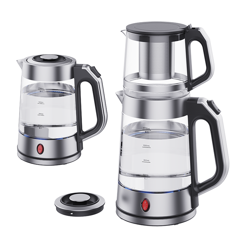 YUEKON Pembuat Teh Kaca Listrik dengan Pot Teh Peralatan Rumah Tangga Skd Ckd Set Samovar Rusia dengan Filter