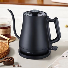Ketel Kopi Gooseneck Mendidih Cepat 1500W Gaya Morden 1,0l Teko Hitam Matte Pembuat Kopi Tuang untuk Kopi Tetes Rumah