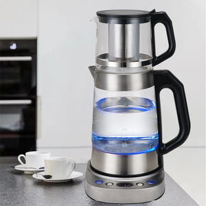 YUEKON Desain Ketel Kaca Ganda Saklar Otomatis Kontrol Suhu 2 in 1 Mesin Teh Turki Samovar Listrik