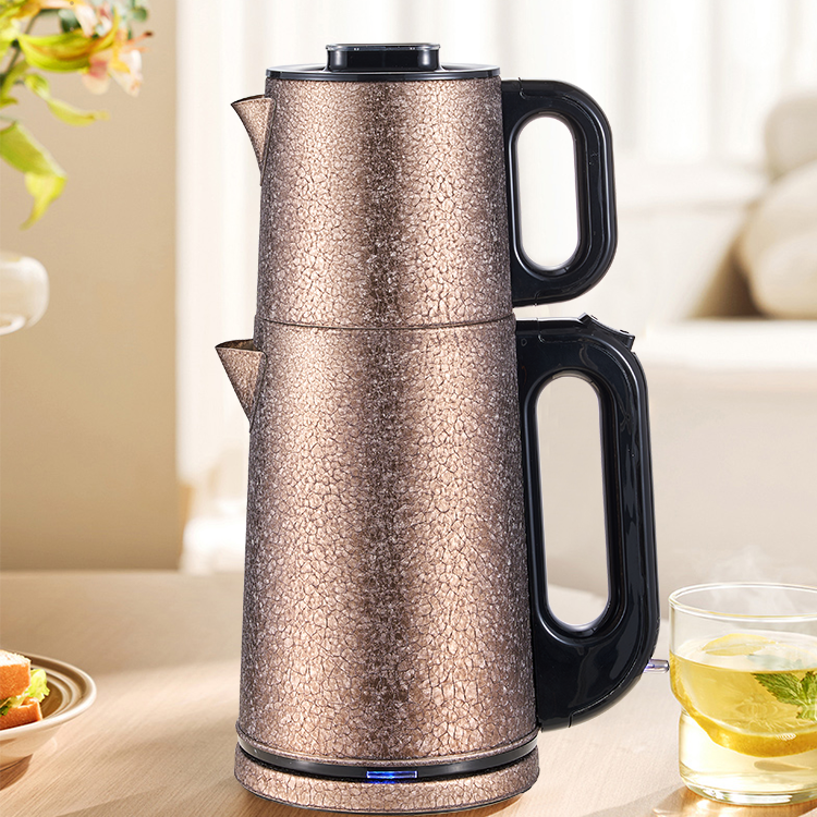 Double Stainless Steel Tea Pot Grade Food Turki 2 in 1 Electric Tea Machine Mesin Teh Bocor Ketel listrik dengan filter infuser 