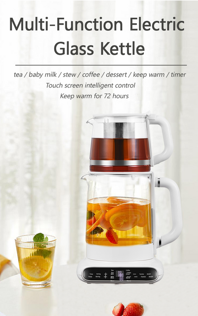 Ketel Kaca Ganda Listrik dengan Kontrol Suhu Hangat Pembuat Teh Kaca Desain Samovar Pembuat Teh Turki