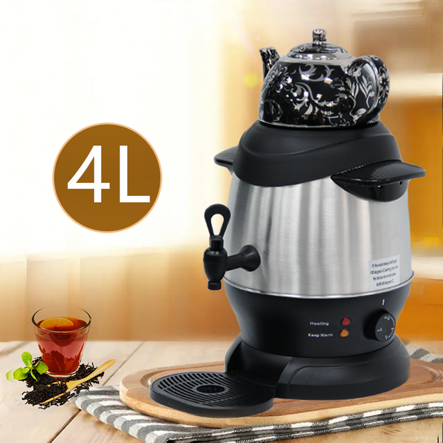 Samovar Listrik 2-in-1 Enamel Keramik Putih 5 Liter Teko Teh Pembuat Teh Samovar Listrik Rusia Turki Bergaya