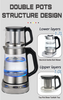 Set Pembuat Teh Turki Ketel Listrik Sepenuhnya Otomatis Pemanas Multi-cepat Kaca Rumah Tangga 2 In 1 Set Baki Ketel Teh