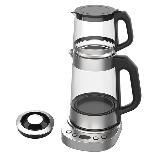 YUEKON Ketel Air 1,7L Pembuat Teh Listrik Samovar Rusia Pembuat Teh Ganda Turki Baja Tahan Karat dengan Teko Teh 1,0L