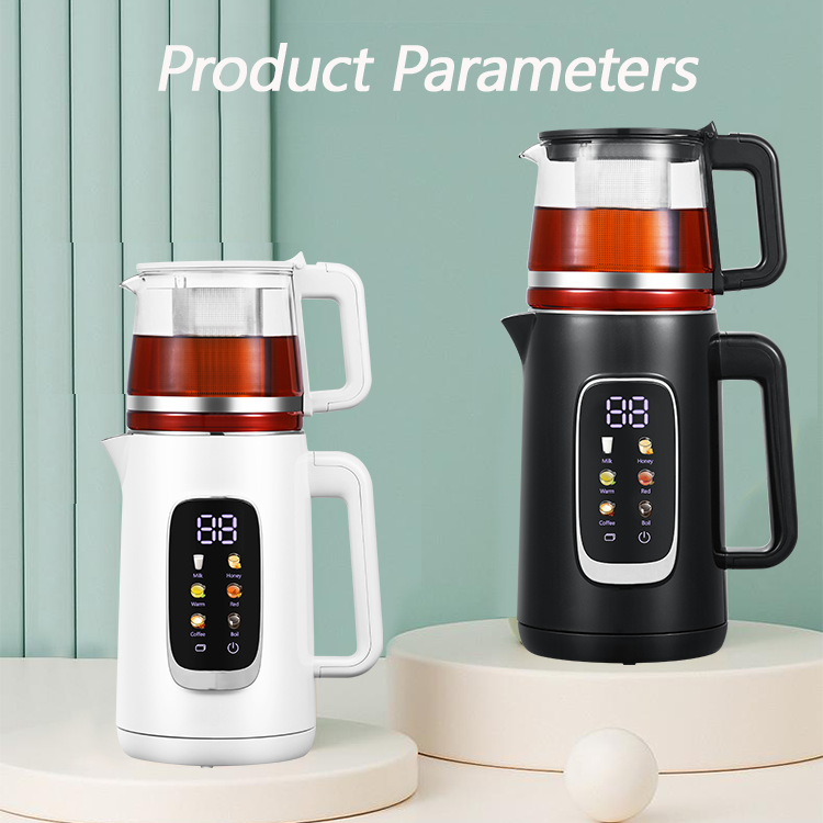 Desain Baru Teh Pot Digital 1.5L+1.1L Turki Samovar Kettle Pembuat Teh Listrik Set Panel Kontrol Layar Warna Otomatis