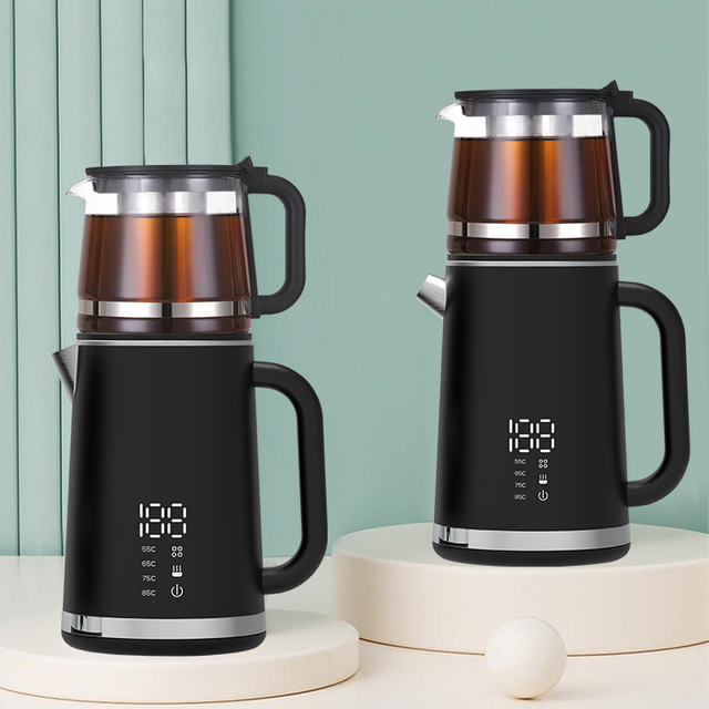 Yuekon 1.5L+1.1L Kettles Elektronik Kacang dan Teh 2 In1 Pembuat Teh Lapisan Ganda Dengan Kontrol Suhu