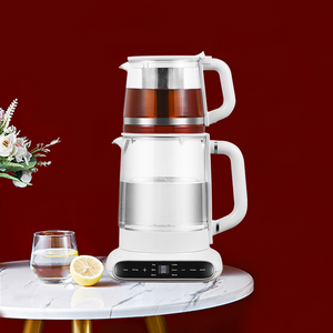 Ketel Kaca Ganda Listrik dengan Kontrol Suhu Hangat Pembuat Teh Kaca Desain Samovar Pembuat Teh Turki