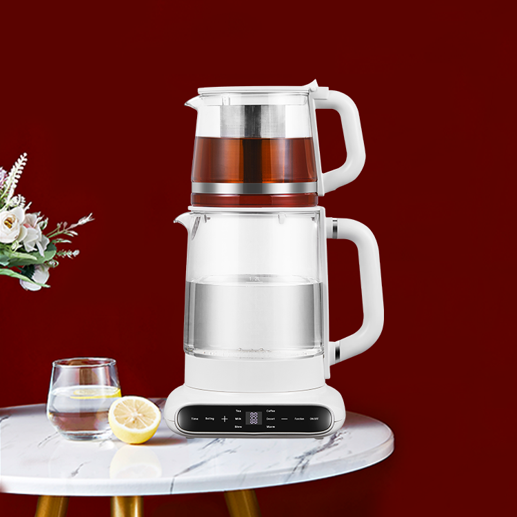 Ketel Kaca Ganda Listrik dengan Kontrol Suhu Hangat Pembuat Teh Kaca Desain Samovar Pembuat Teh Turki