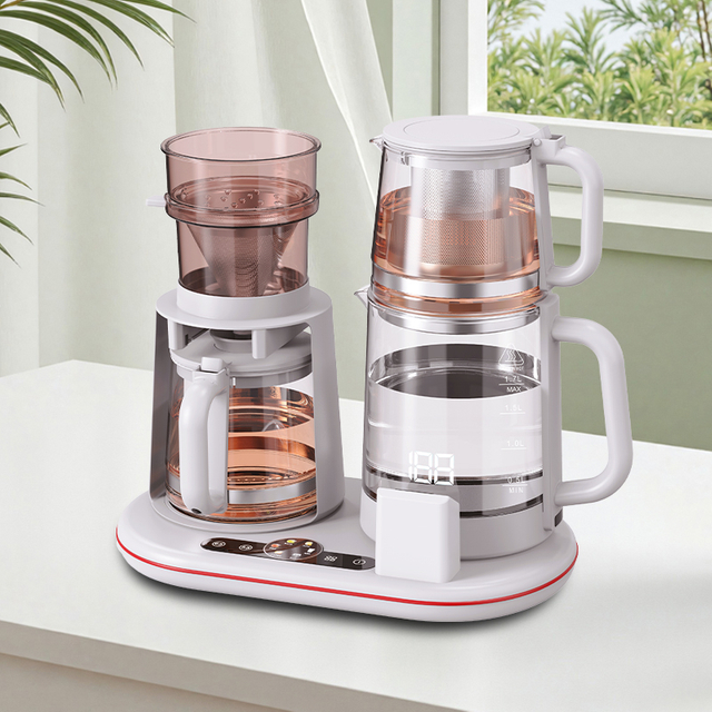 Ketel Kaca Multifungsi 1500W Ketel Ganda Nirkabel Pintar Teko Listrik Set Teko Kopi Kontrol Suhu Digital