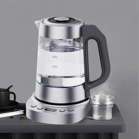 Ketel Air Listrik Interior Led Biru Bergaya Turki Pembuat Teh Digital Ketel Kaca Tanpa Kabel Kontrol Suhu Baja Tahan Karat 