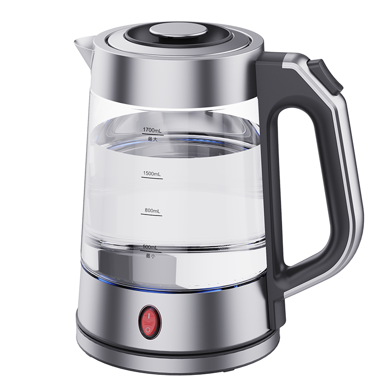 Ketel Kaca Borosilikat Tinggi Pabrik OEM/ODM Dengan Lampu Indikator Led Biru Pembuat Teh Stainless Steel 1850W
