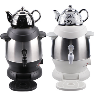 Panci Keramik 1500W 1L + Panci Turki Baja Tahan Karat 4 Ketel Teh Listrik Pembuat Teh Samovar Rusia dengan Kenop Kontrol Suhu