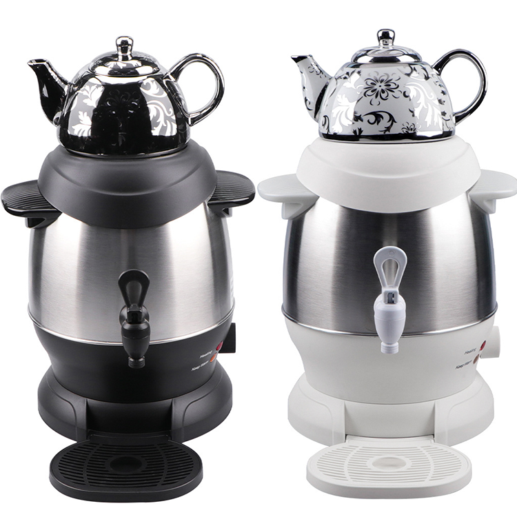 Panci Keramik 1500W 1L + Panci Turki Baja Tahan Karat 4 Ketel Teh Listrik Pembuat Teh Samovar Rusia dengan Kenop Kontrol Suhu