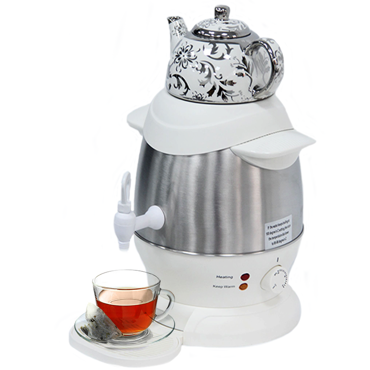 Peralatan Terlaris Pembuat Teh Turki Listrik Lapisan Ganda Set Pembuat Teh Samovar Arab dengan Ketel Listrik Keramik untuk Dapur