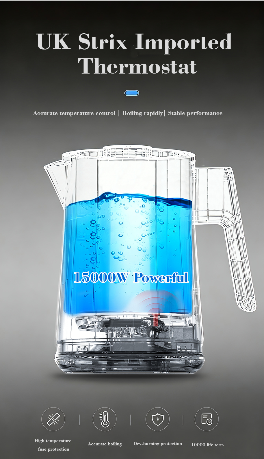 Grosir Pabrik Ketel Termostat Strix 1500W Ketel Air Listrik dan Set Pembuat Teh dengan Tampilan Kontrol Sentuh Tetap Hangat