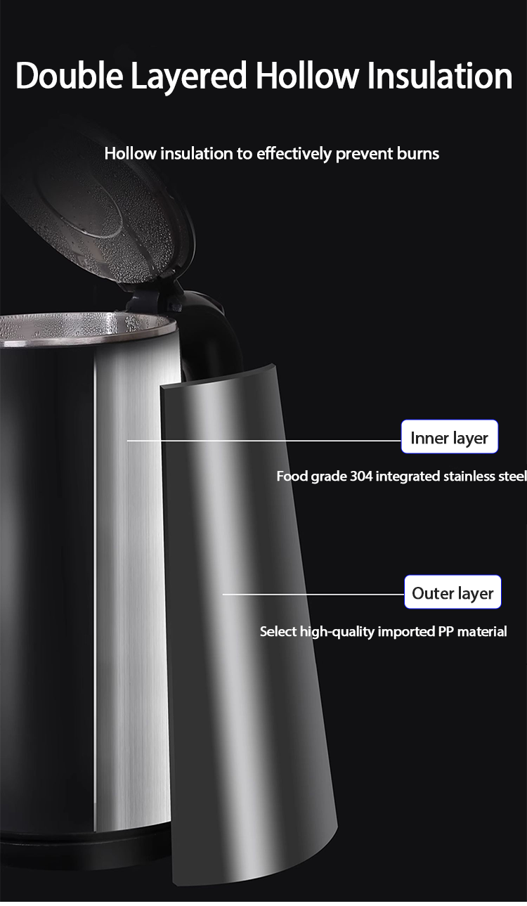 Kendi Baja Tahan Karat 1,5L Ketel Lapis Ganda Kontrol Suhu Ketel Teh Listrik Digital Pintar
