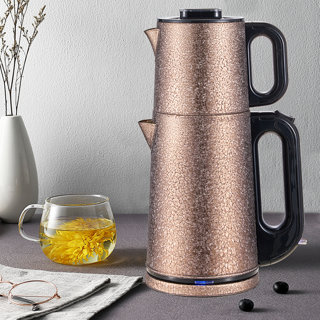 Double Stainless Steel Tea Pot Grade Food Turki 2 in 1 Electric Tea Machine Mesin Teh Bocor Ketel listrik dengan filter infuser 