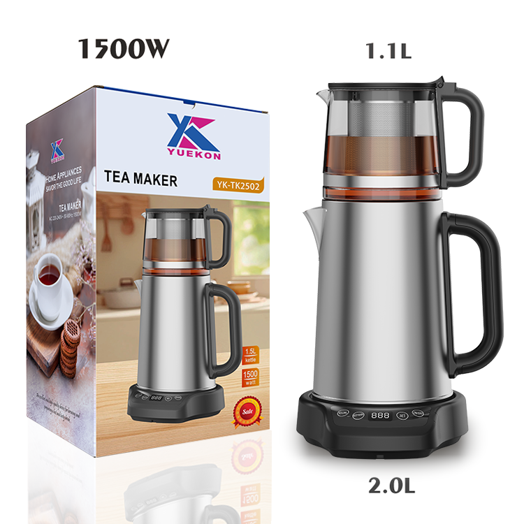 Peralatan Dapur 1500W Rebus Perlindungan Kering Mesin Pembuat Teh 2.0L+1.1L Double Layer Electric Kettle Dengan Teki Kaca
