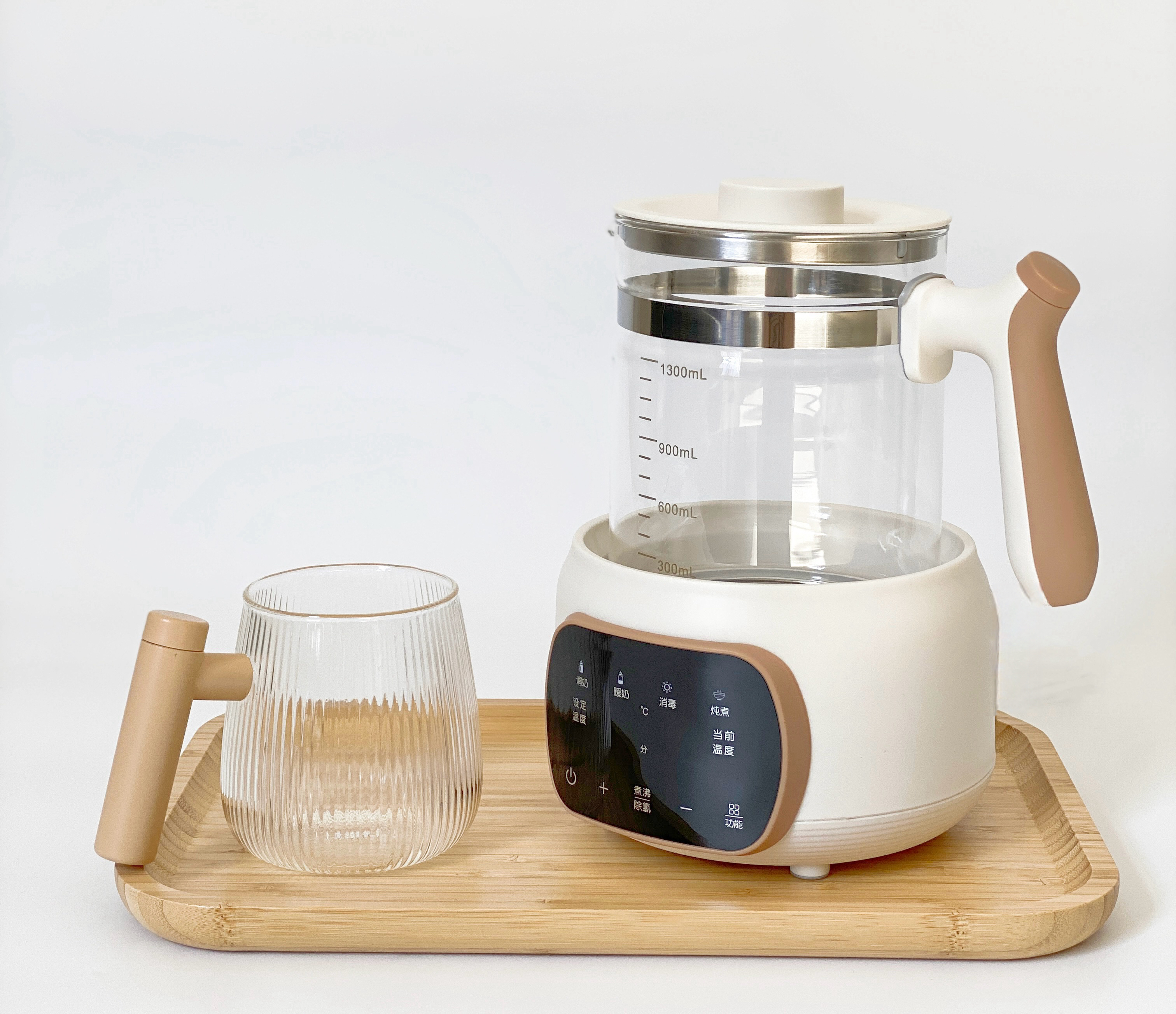 Kualitas Tinggi 1.3l Teh Panas Ketel Termostat Modulator Formula Susu Hangat Kaca Ketel Listrik