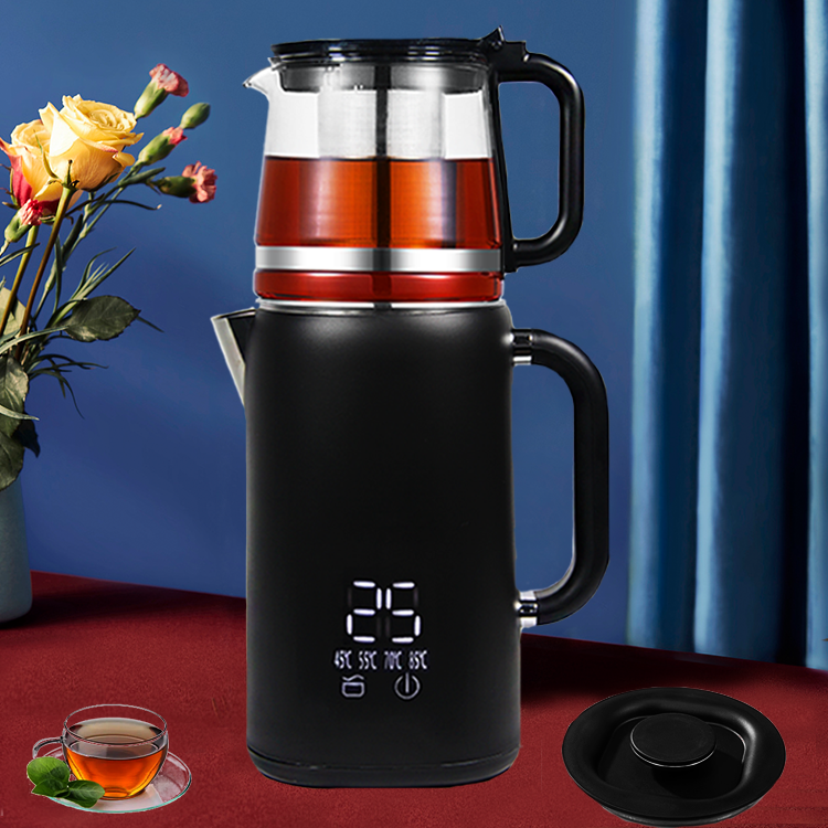 Pembuat Teh Layar Sentuh Digital Dinding Ganda Kapasitas Besar 1,7L+1,1L dengan Alas Tanpa Kabel yang Dapat Diputar