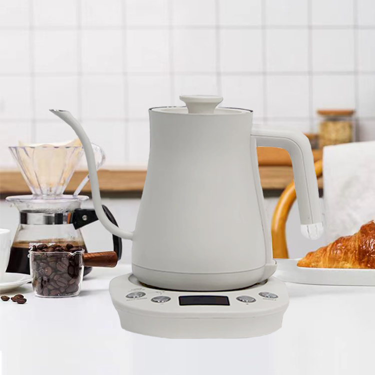 YUEKON Ketel Leher Angsa Teko Baja Tahan Karat Putih Tuang Pintar Di Atas Kopi Teh Ketel Listrik Suhu Dapat Disesuaikan