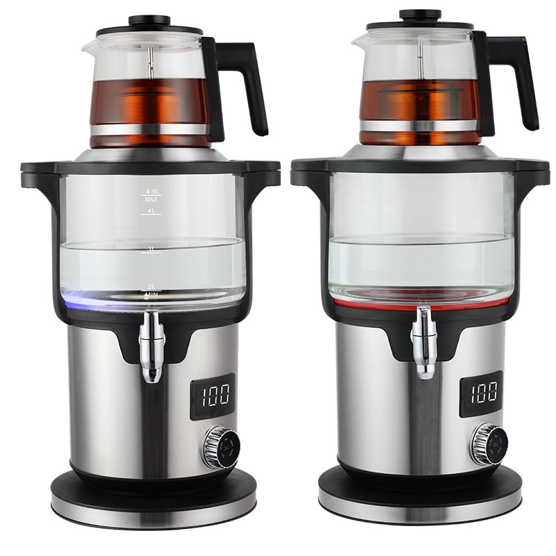 CE/CB Disetujui Teko Kaca Boron Tinggi Samovar Kapasitas 5,6L Kapasitas Tetap Hangat Fungsi Ketel Ganda Ketel Pembuat Teh Turki