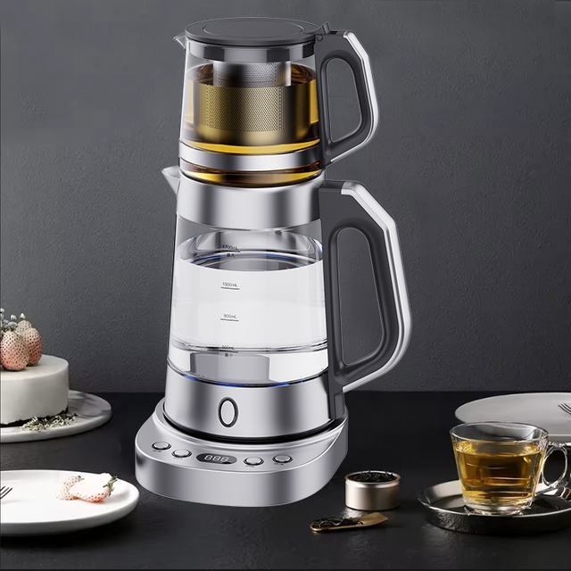 Diskon Besar 1.7 L Listrik Turki Samovar Kaca Ganda Pembuat Teh Teko Kaca Set Ketel Kaca Listrik 