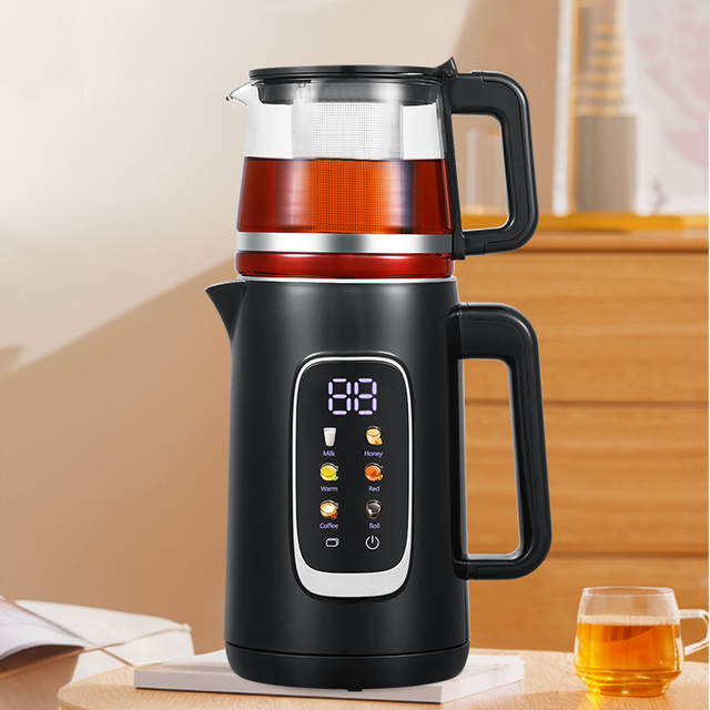 Peralatan Penjualan Panas Lapisan Ganda 1.5L+1.1L Stainless Steel Water Electric Water Kettle Arab Samovar Tea Maker Set Glass Teapot Kettle