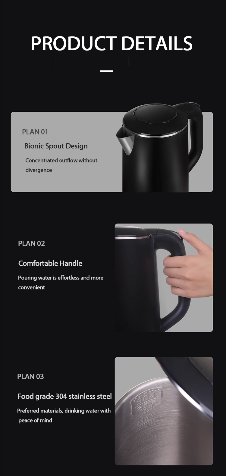 Kendi Baja Tahan Karat 1,5L Ketel Lapis Ganda Kontrol Suhu Ketel Teh Listrik Digital Pintar