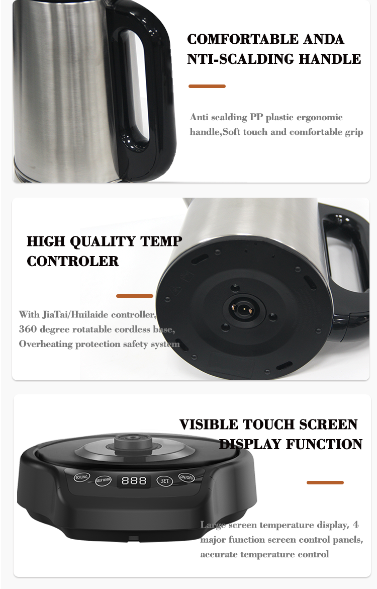 Peralatan Dapur 1500W Rebus Perlindungan Kering Mesin Pembuat Teh 2.0L+1.1L Double Layer Electric Kettle Dengan Teki Kaca