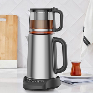 Kedatangan Baru 1500W 304 Stainless Steel Kaca Turki Listrik Kettle 2 In1 Mesin Pembuat Teh Samovar Dengan Dasar Layar Sentuh