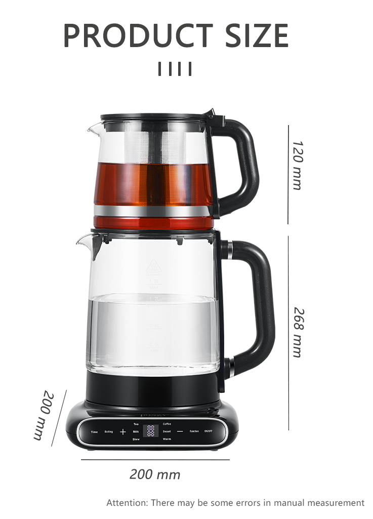360 Dasar Rotasi 1,5l + 1,1l Teko Teh Ketel Listrik Kaca Samovar Listrik Turki Rusia Bergaya 