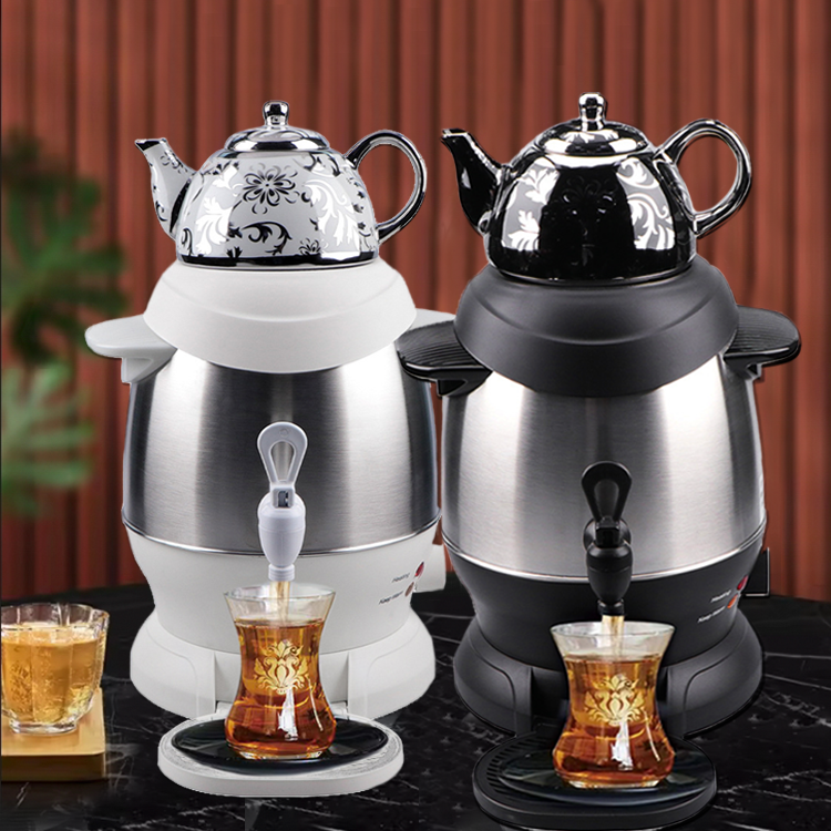 YUEKON Populer Samovar Rusia Ketel Teh Turki Listrik 5L Ketel Teh Kapasitas Besar dengan Pot Teh Keramik