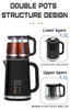 Peralatan Rumah Desain Baru Electric Keitle Factory Borosilicate Glass Tea Maker Double Wall Glass Tea Ketel untuk Teh Tinggi