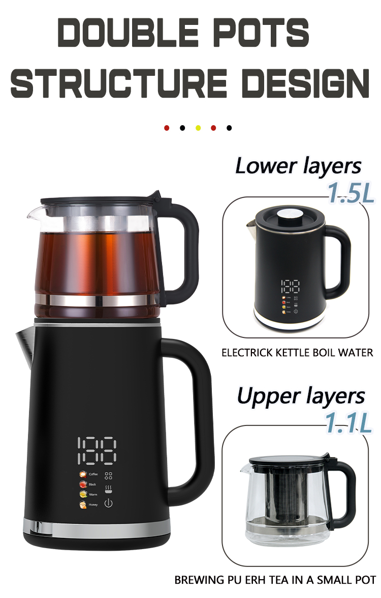 Peralatan Rumah Desain Baru Electric Keitle Factory Borosilicate Glass Tea Maker Double Wall Glass Tea Ketel untuk Teh Tinggi