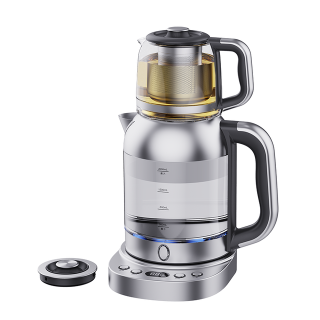 Peralatan Penjualan Laris Ketel Teh Kaca dengan Teko Teh 2,0 L Pembuat Teh Samovar Turki Listrik untuk Peralatan Rumah Tangga 