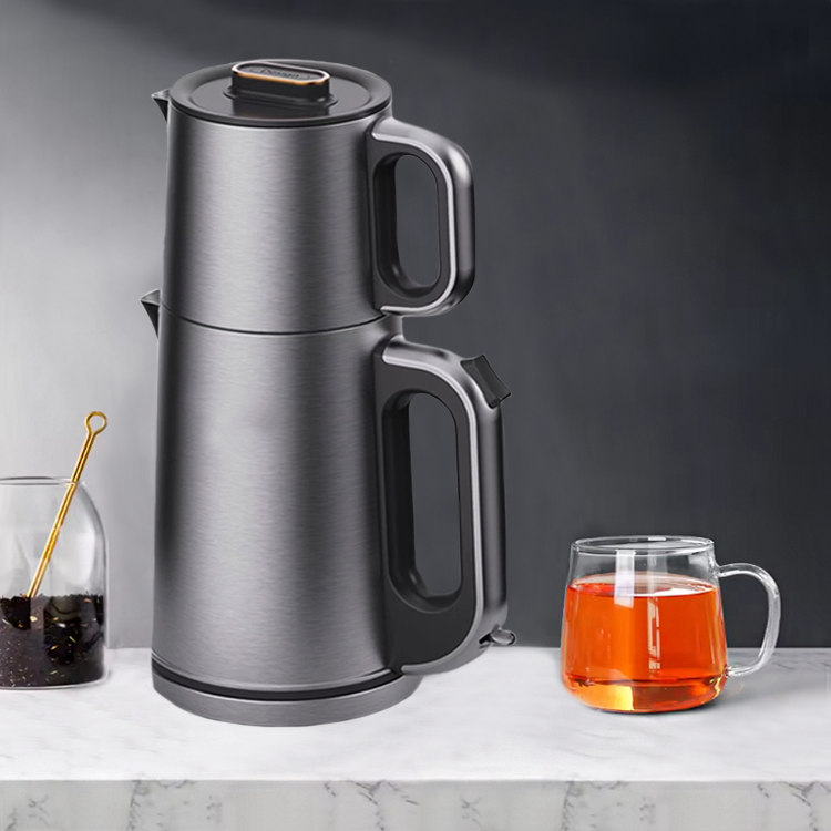  Peralatan Dapur Rumah Desain Baru Pembuat teh Turki Ganda Ketel Listrik Stainless Steel dan Teko Teh