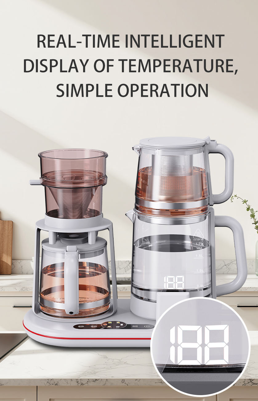 Ketel Kaca Multifungsi 1500W Ketel Ganda Nirkabel Pintar Teko Listrik Set Teko Kopi Kontrol Suhu Digital