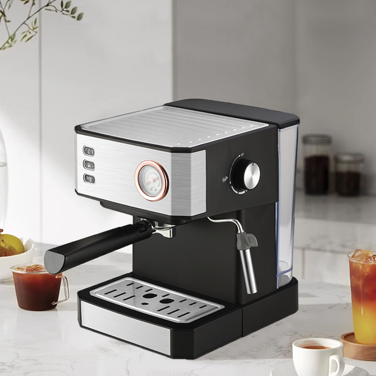 Pembuat Kopi Italia Otomatis Komersial 850W 20Bar Mesin Pembuat Kopi Tetes Espresso dengan Meteran Tekanan, Baki Tetes Steamer