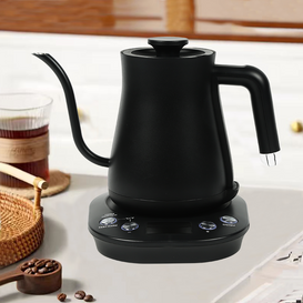 Produsen YUEKON Logo Khusus Teko Baja Tahan Karat Hitam Ketel Gooseneck Listrik Digital