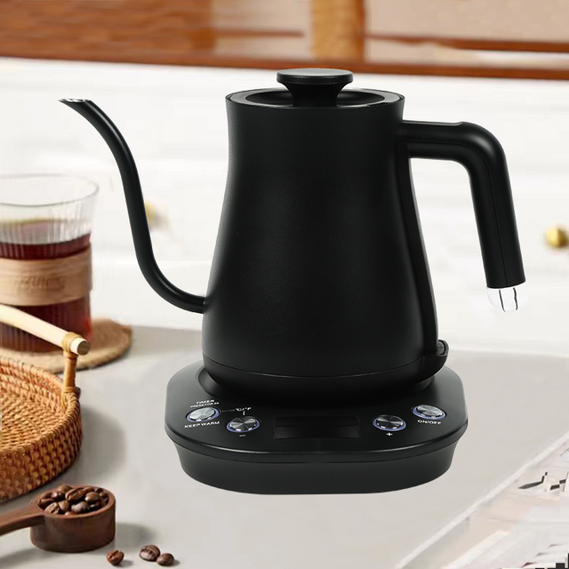 Produsen YUEKON Logo Khusus Teko Baja Tahan Karat Hitam Ketel Gooseneck Listrik Digital