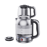 Pemanas Air Pembuat Teh Ganda Samovar Turki 2 In 1 2200W Filter Dapat Dicuci Pembuat Teh Kaca Listrik Kustom 