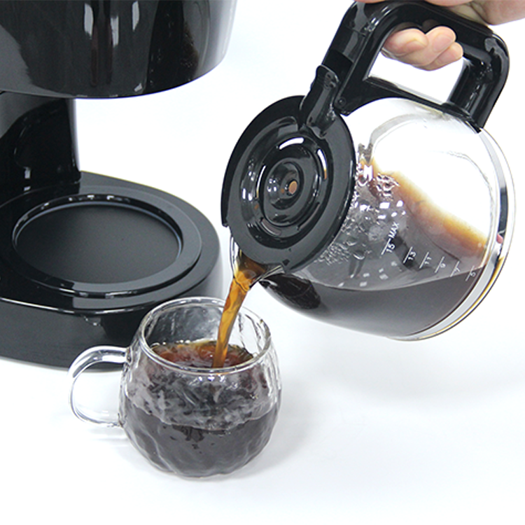 650W Mati Otomatis 1,5L 5-10 Cangkir Pembuat Kopi Espresso Tetes Listrik Hitam