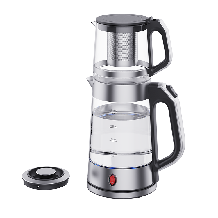  2 In 1 Gabungan Samovar Pembuat Teh Ganda Pot Kaca 1,7L + 1,0L Ketel Teh dengan Badan Kaca Peralatan Dapur Rumah 