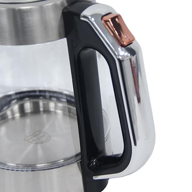 Ketel Kaca Borosilikat Tinggi Pabrik OEM/ODM Dengan Lampu Indikator Led Biru Pembuat Teh Stainless Steel 1850W