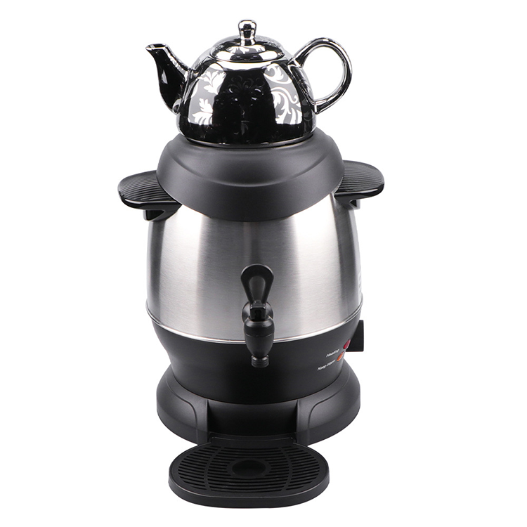 Set Pembuat Teh Samovar Arab Gaya Baru Pot Keramik Pot Ketel Ganda Baja Tahan Karat Ketel Samovar Listrik dengan Pot Keramik 