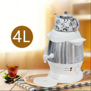Samovar Listrik 2-in-1 Enamel Keramik Putih 5 Liter Teko Teh Pembuat Teh Samovar Listrik Rusia Turki Bergaya